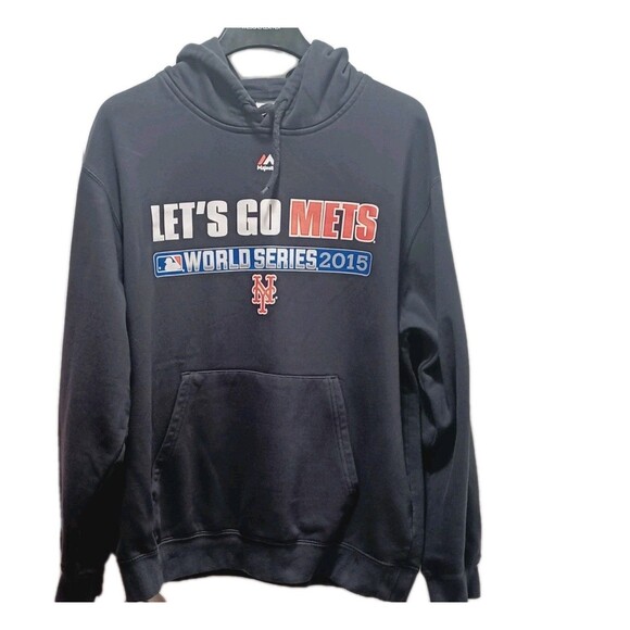 Majestic Men's Black  NY Mets 2015 World Series Pullover Hoodie Size LG - Picture 2 of 7